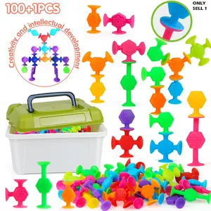 80/100 Piece Building Toy Stack Set, Stacker, Texture Suction Cups, Storage Box Included, Stress Relief, Color Recognition, Counting Learning, 3-6 Years