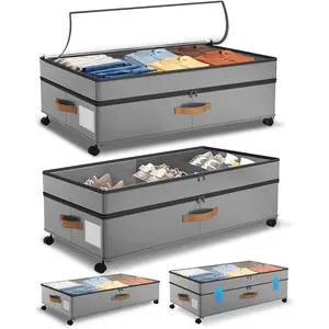 Under Bed Storage with Wheels, 72L XXL Under the Bed Storage Containers Large, 11'' Tall Adjustable Storage for Underbed with Lids, Rolling for Shoes, Clothes, Blankets, Grey