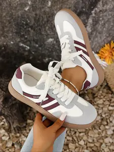 2026 Trendy Patchwork Retro Lace-Up Lightweight Sports Casual Sneaker Big Size Shoes, Anti-Slip Sole, Commute School Weekend