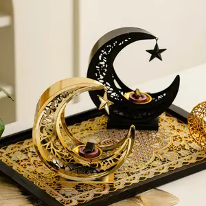 1pc Crescent & Star-Shaped Incense Burner - Creative Design, Light Luxury Style, Ramadan Decoration, Metal Craft, Bakhoor Incense Burners | Suitable for Living Room, Dining Room, Desktop Decoration, Holiday Gift & Festival Decoration