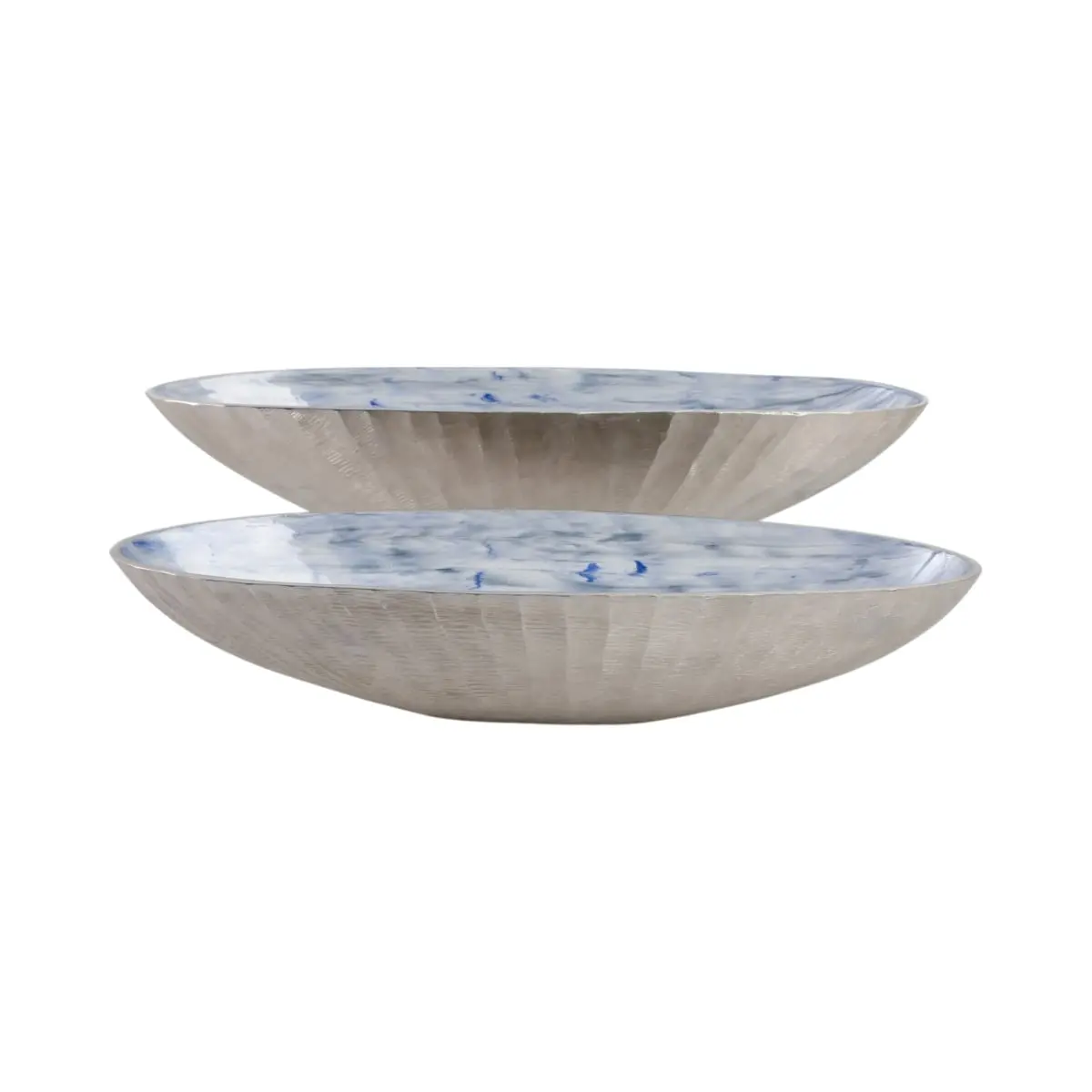 212 MAIN 2-Piece Large Metal Enamel Oval Serving Bowls Set, 20-23 in., Light Blue & Silver, Stylish Modern Dinnerware for Home Kitchen Use & Home Decor