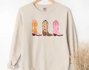 Cowboy Boot Sweatshirt, Star Boot Sweatshirt, Retro Cowgirl Sweatshirt, Western Chic Women's Sweatshirt, Gift for Women, Pink Boots