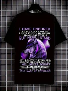 's 3D Wolf Print T-Shirt - Black & Purple Wolf Pack Design with Wolf Howling at Moon - Casual Streetwear Short Sleeve Tee for, Comfortable Round Neck Shirt for Halloween Costumes, Gifts & Casual Attire ( Sizing)