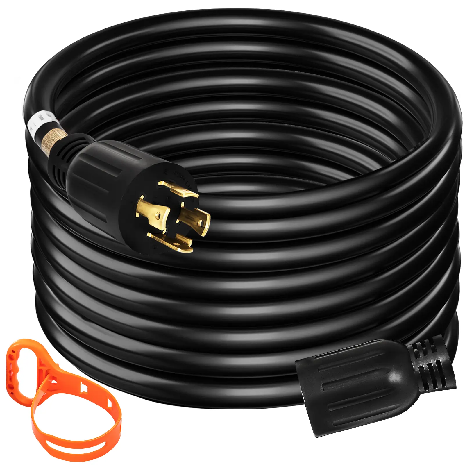 VEVOR 40Ft 30A Home Backup Generator Extension Cord, 4 Wires 10 Gauge Pure Copper, 125V-250V Heavy-Duty 7500W Cord with 4 Prong Twist Lock Connectors, Emergency Generator Connection, Included Plastic Strap