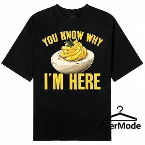 Cotton Tee Retro Thanksgiving Dinner You Know Why I'm Here Deviled Egg T-Shirt Black Crewneck Menswear Top Short Sleeve Streetwear