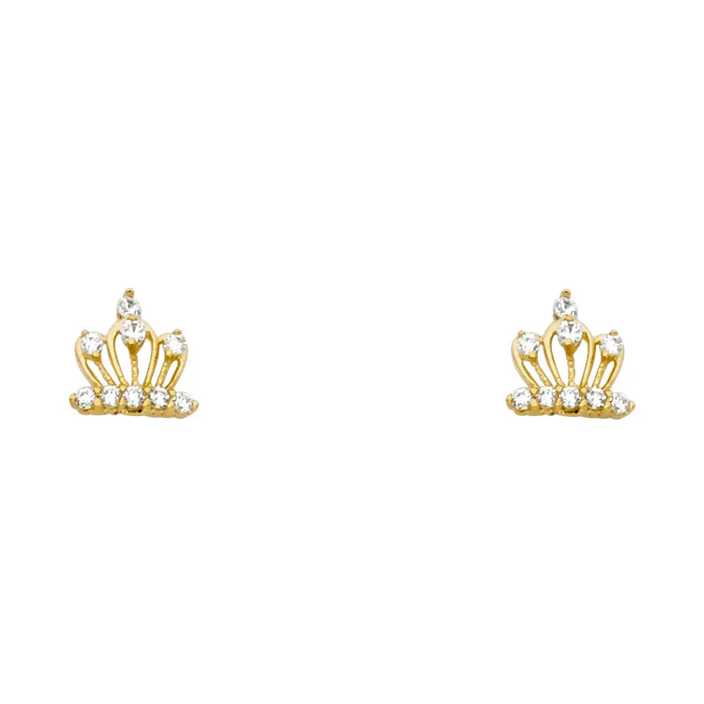 14K Gold Crown CZ Stud Earrings