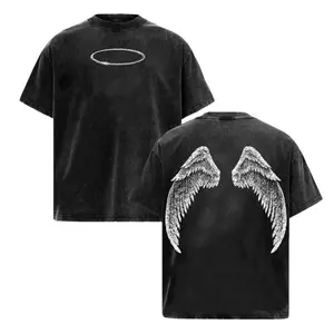 Y2K Gothic Halo Wing Dark Vintage Oversized Shirt Washed Graphic Tee Grunge Streetwear Aesthetic Alt Clothing Unisex Mens Womens Drop Shoulder Heavyweight Acid Wash Emo Harajuku Retro 2000s Edgy Punk Apparel Casual Summer Tops T Shirt Baggy