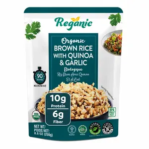 Reganic Organic Brown Rice with Quinoa & Garlic, Ready to Eat Microwaveable Rice, 8.8 oz (Pack of 6) Grain Fiber