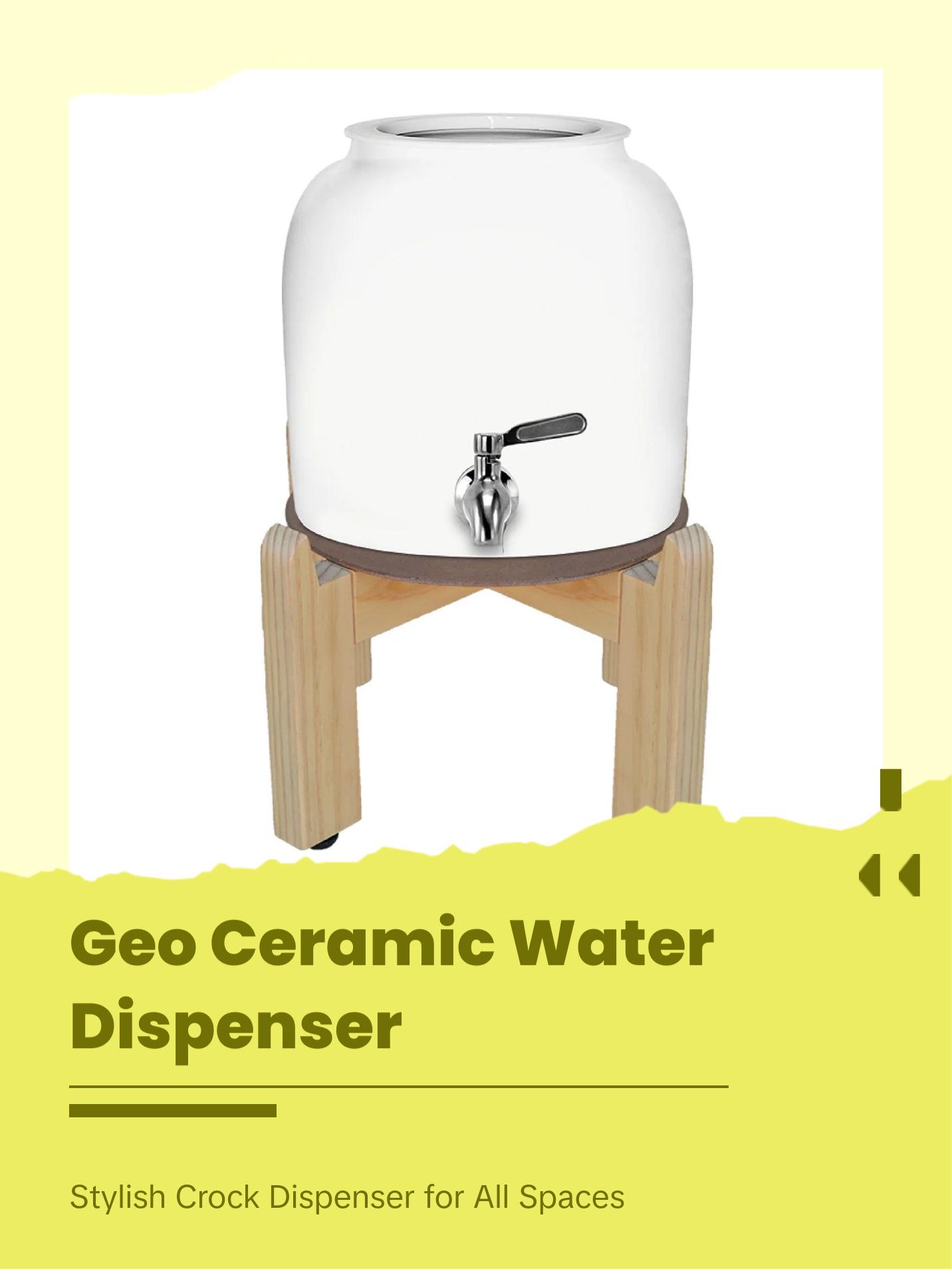 GEO Porcelain Ceramic Crock Water Dispenser w/ Stand – White