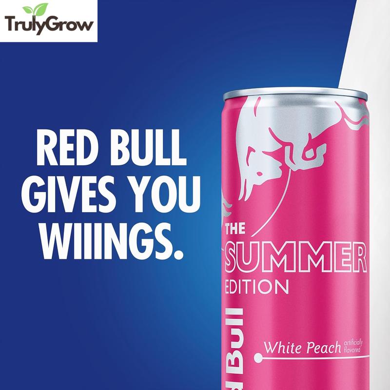 Red Bull Summer Edition Energy Drink, White Peach Sugar Free, 12 Fl. Oz., Case of 24 Cans, with 114Mg Caffeine, Taurine & B Vitamins Red Bull Beverage