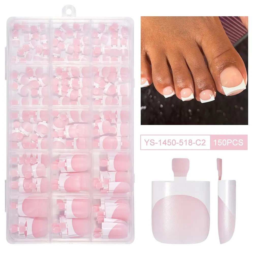 150 Pcs French Short Nude Toe Nails, Fake Toenails, Self-Adhesive Reusable Waterproof Pedicure Stickers, Home/salon DIY Foot Nail Art, Nail Design for Women