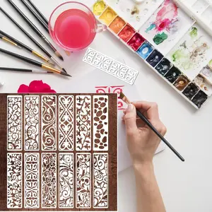 12Pcs/Set Border Stencils for Painting,Leaf Stencil Template,Reusable Furniture Cake Decorative Stencils for Wood DIY Craft Canvas Fabric,Christmas Party Gifts,Hand Tools Kits