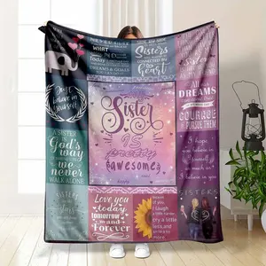 Sister Gift Flannel Blanket Inspirational Quotes Collage Side by Side Print Sunflower Elephant Art Soft Warm Fuzzy Throw Perfect for Sofa Bedroom Living Room Birthday Gift for Sister