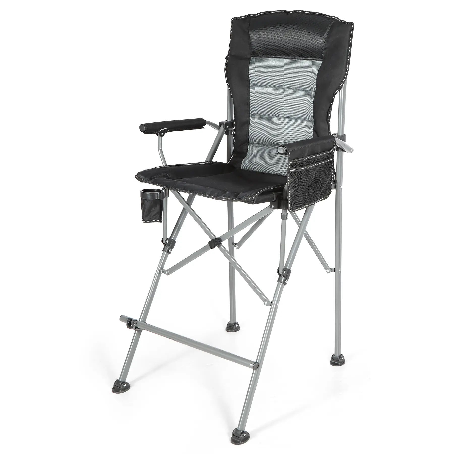Oversized Tall Folding Director Chairs, 330lbs Weight Capacity, Portable Counter Height Outdoor Chairs with High Back, Footrest & Side Storage Pocket, Black