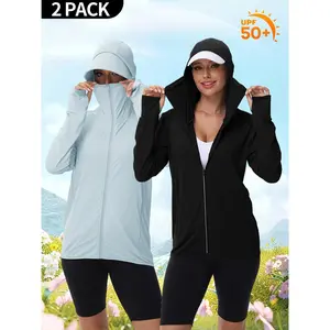 2pcs Women'S Casual Jacket Sunscreen Outfit Hooded Jacket