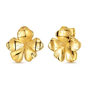 MULA 925 Sterling Silver Gold Plated Vintage Five Petal Flower Earrings - Elegant Floral Stud Earrings Jewelry, Perfect Gift for Women, Teen Girls, Mother's Birthday, Anniversary, Valentine's Day and Christmas