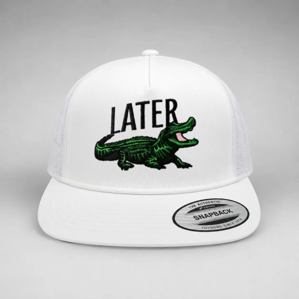 Later Alligator Embroidered Trucker Hat - Funny Crocodile Graphic, Mesh Snapback, Adjustable Baseball Cap - Casual Outdoor Gift for Men & Women