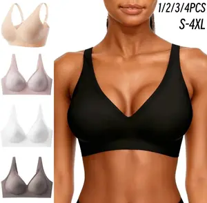 1/2/3/4PCS Jelly Wireless Bras Womens Comfortable Wireless Bras Push Up Bralettes Seamless Tshirts Bras Deep V Everyday Bras S-4XL