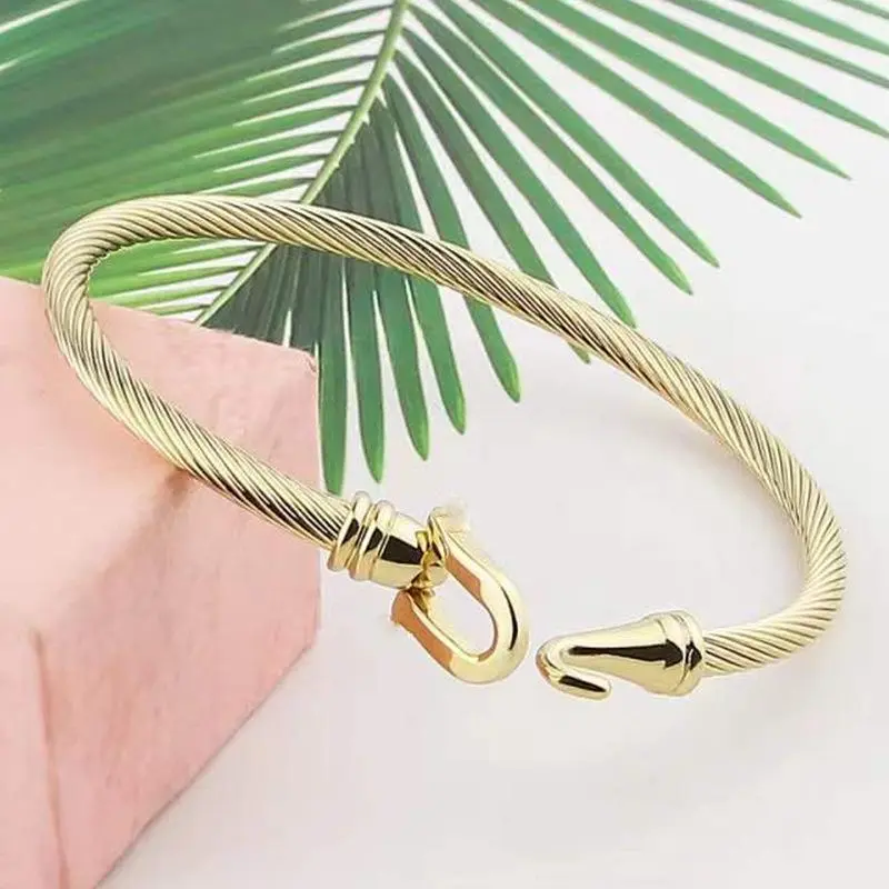 Fashion horseshoe buckle wire rope 3.5mm bracelet open stainless steel bracelet