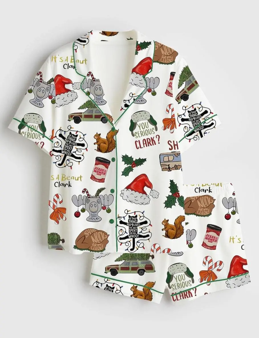Griswold It's A Beaut Clark Christmas Pajama, Vacation Short/long Sleeve Satin Pajama Set Gifts For Family Christmas Santa, Everyday Wear, No Fuss Style, Classic Fashion, Timeless Design for All