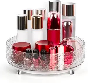 360° Rotating Makeup Organizer 11'' Lazy Susan Perfume Tray Spinning Skincare Cosmetics Storage for Vanity Dresser Bathroom Countertop Clear Modern Design Hand Plastic Boxes Smooth storage organization makeup organizer jewelry box