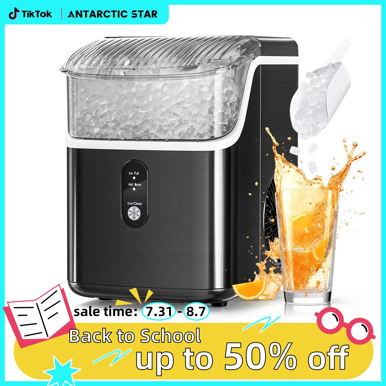 Antarctic Star Nugget Countertop Ice Maker with Soft Chewable Pellet Ice, Pebble Portable Ice Machine, 34Lbs/Day, Self-Cleaning, Sonic Ice Maker, One