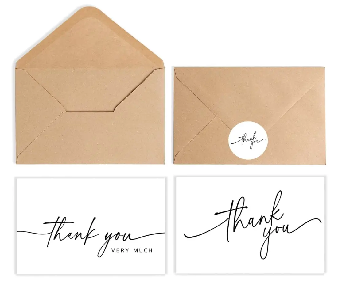 52-Pack Blank Thank You Cards with Kraft Envelopes, Matching Stickers, 2 Styles, 3.5x5 Inches Folded Size, Office Stationery for Computers & Office Equipment, Blank Cards, Two Styles