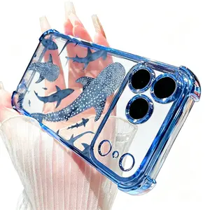 Whale Shark Wonders Pattern Four Corner Anti-Fall Phone Case Transparent Electroplated Protective Cover for iPhone 17 16 Pro Max 15 Plus 14 13 12 11 Air X/XS iPhone  case