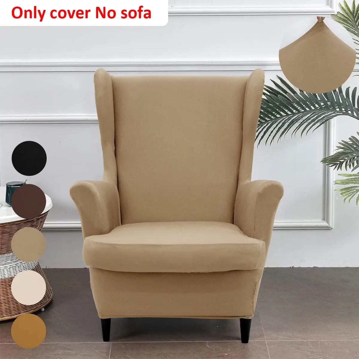 Four Seasons Plain Wing Back Armchair Cover Set, Elastic Stretch Wingback Sofa Covers, Soft Washable Chair Protector for Living Room Parties, Stretchable Sofa Cover, Stretch Armchair Slipcover, Covers Only