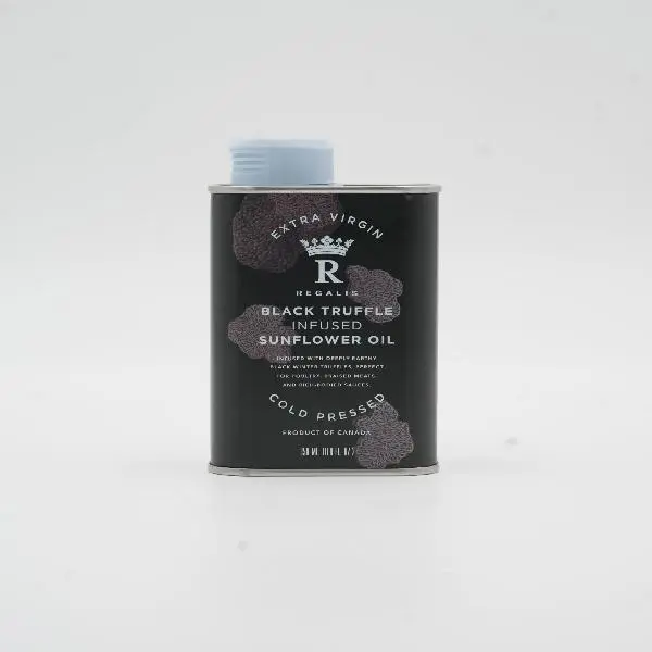 Regalis Black Truffle Finishing Oil - Extra Virgin Sunflower Oil in Premium 350ml Metal Tin, Non-GMO, Authentic Flavor, Shelf-Stable, Gourmet Quality