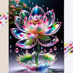 1 set of DIY diamond painting kit, 5D diamond art kit, DIY decoration colorful lotus diamond painting kit full round diamonds, mosaic, diamond art, DIY art home decor, suitable for Christmas, Handicraft