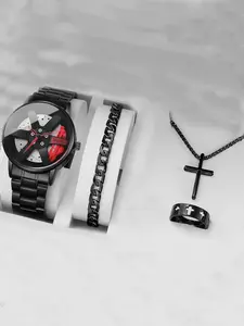 4-piece watch set, men's exquisite versatile watch, fashionable quartz watch, simple temperament watch set