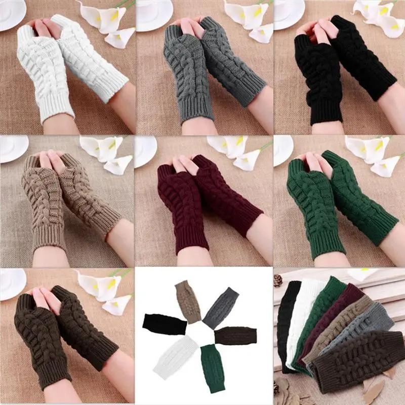 Unisex Embroidered Knit Fingerless Gloves, Warm Acrylic Winter Mittens with Elastic Fit and Connecting String for School, Fashion, Female, Warmth, Keep Warm, As The Picture Show, Burgundy, Dark Grey