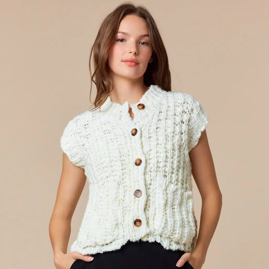 Horn Button Detail Chunky Sweater Vest