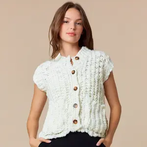 Horn Button Detail Chunky Sweater Vest