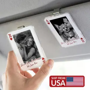 Personalized Couple Photo Playing Card Car Visor Clip - Custom Valentine’s Gift for Him, Drive Safe Message, Boyfriend Husband Sun Visor Gift, Global Trending Anniversary Gifts