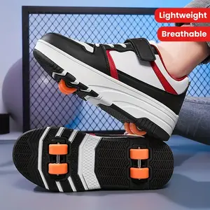 [shipping from US][shipping from US]Trendy Cool Low Top Roller Skateboard Shoes For Boys, Lightweight Breathable Retractable Wheel Shoes For Indoor Outdoor, All Seasons