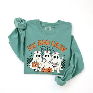 Chemise d'infirmière de soins intensifs Halloween, ras du cou Boo Boo, col rond à manches longues couleurs confort, infirmière de l'unité de soins intensifs de la saison fantasmagorique, cadeau d'infirmière de soins intensifs fantasmagorique