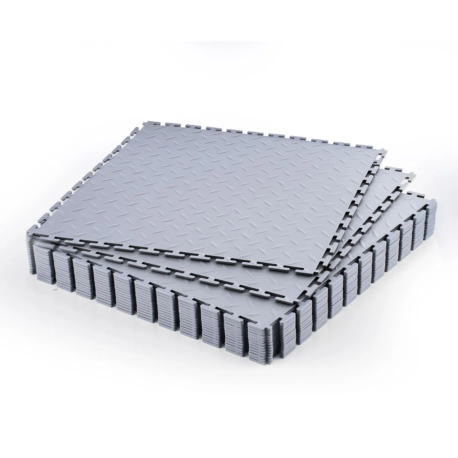 【SummerFinds】VEVOR Interlocking Garage Floor Tiles Set Pack, 16 Pieces 20.2x20.2x0.2in Diamond Plate PVC Mats, 4.21 m² Indoor Waterproof Stain-Resistant Quiet Non-Slip Durable Quick-Install Flooring for Workshop, Warehouse, Light Gray