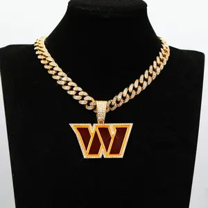Stylish Personalized Washington W Charm Men's Hip Hop Cuba Chain Initial Letter Necklace Fashionable Jewelry Accessories
