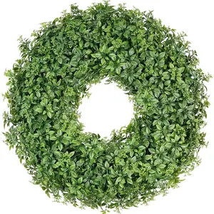 24 Inch Boxwood Wreaths for Front Door, Artificial Large Faux Aglaia Odorata Greenery Wreath, Summer Fake Eucalyptus Door Wreath for Year Round Indoor Farmhouse Wall Home