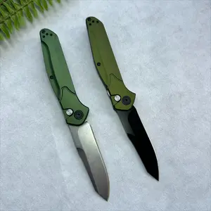 EDC Folding Knife 3.4" S30V Plain Blade, Green And Brass Aluminum Handles