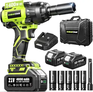 1400N.m (1032ft-lbs) Cordless Impact Wrench, 1/2 High Torque Brushless Impact Gun, 2400RPM Power, 2 x 4.0Ah Batteries, Fast Charger, Impact Wrench for Heavy Duty Truck RV Mower