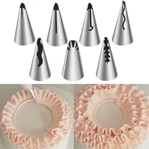 7pcs Stainless Steel Pleated Skirt Piping Nozzle Set, Metal Pastry Piping Tips for Cake Decorating, Baking Tools Kit for Dessert and Candy Decoration