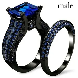 Vintage Black-Plated Couple Ring Set - Inlaid Cubic Zirconia Fashion Costume Jewelry Rings, Ring Set Rings