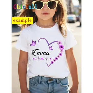 Custom Name & Heart Print Tee for Girls – DZTX72012 WML Add HER name | Fashionable | Round Neck | Casual | Trendy Perfect for birthday gift or just because