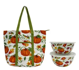Temp-tations Insulated Tote w/ 3-qt & 4-qt Stainless Bowls w/ Plastic Lids