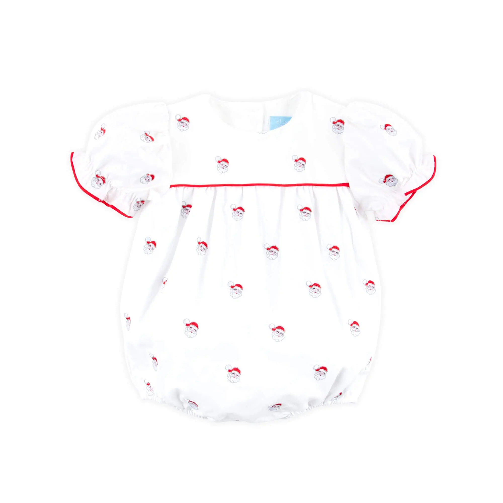 Happy Santa Schiffli White Blair Bubble - Cute Christmas Romper Outfit for Baby & Toddler Girls