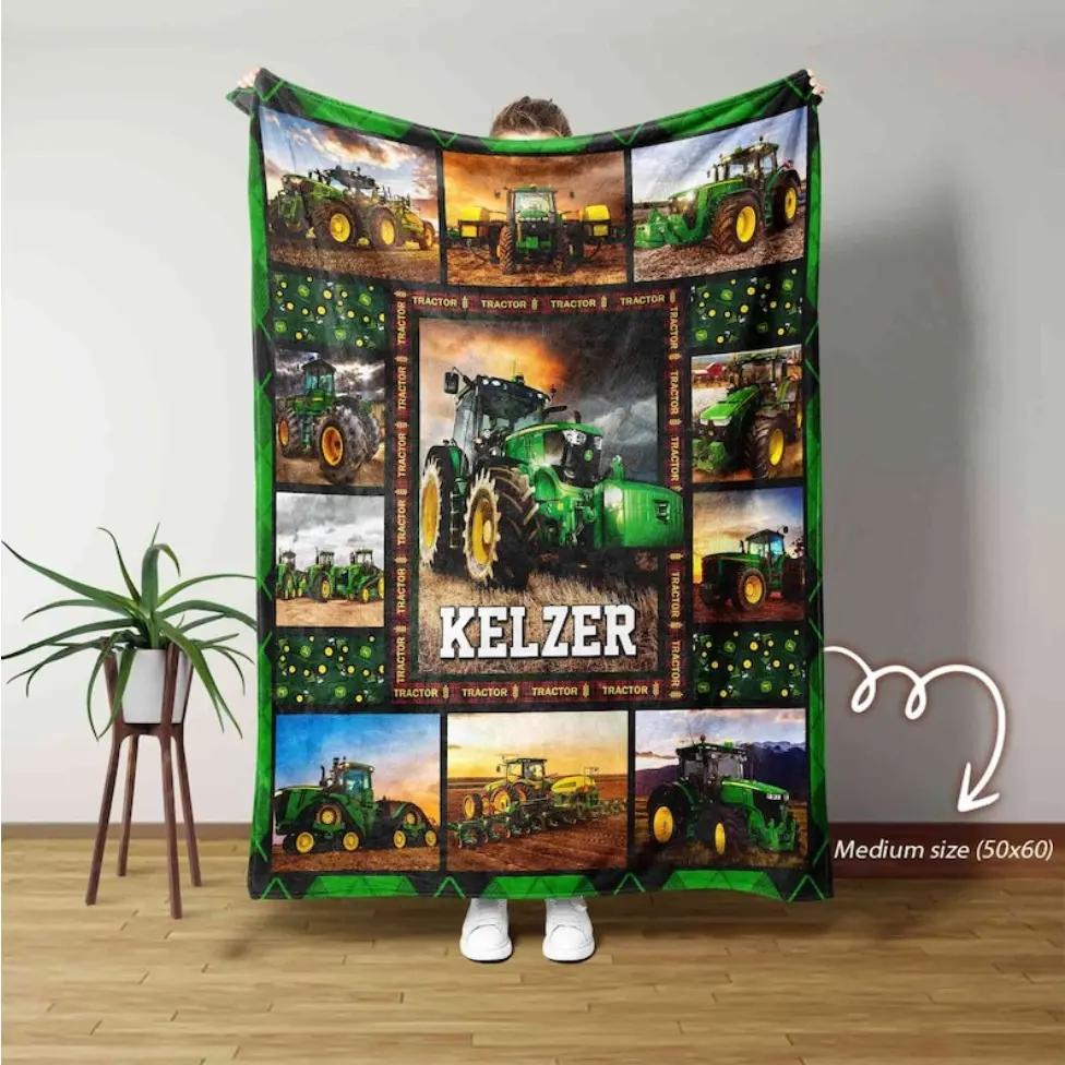 Custom Tractors Blanket, Custom Name Blanket, Truck Blanket, Blanket For Boy, Gift Blanket For Boys, Blanket For Christmas, Tractor Blanket  Applies to Super soft  decorative sofa/sofa/bedroom