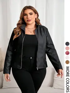 Women's PU Leather Motorcycle Jacket, Casual Fitted Design, All-Season Wear, Perfect for Commuting & Street Style